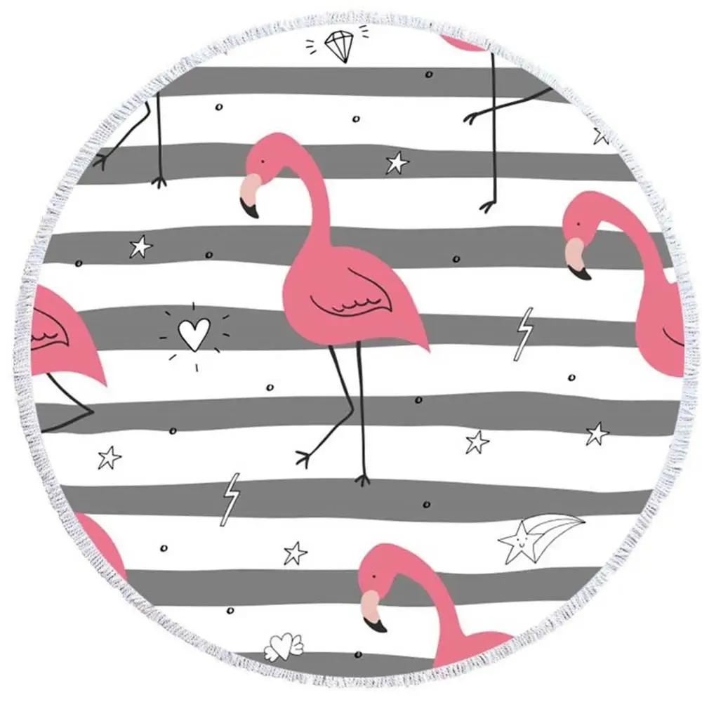 Hot selling 100% Microfiber Customized Flamingo beach towel with cover With tassel fringe