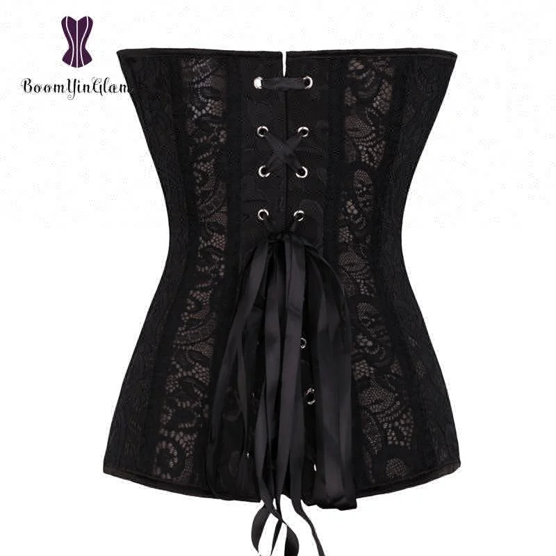 China Manuafactuer Zipper Corset Lace Corpete Espartilho Steel Boning Korset Overbust