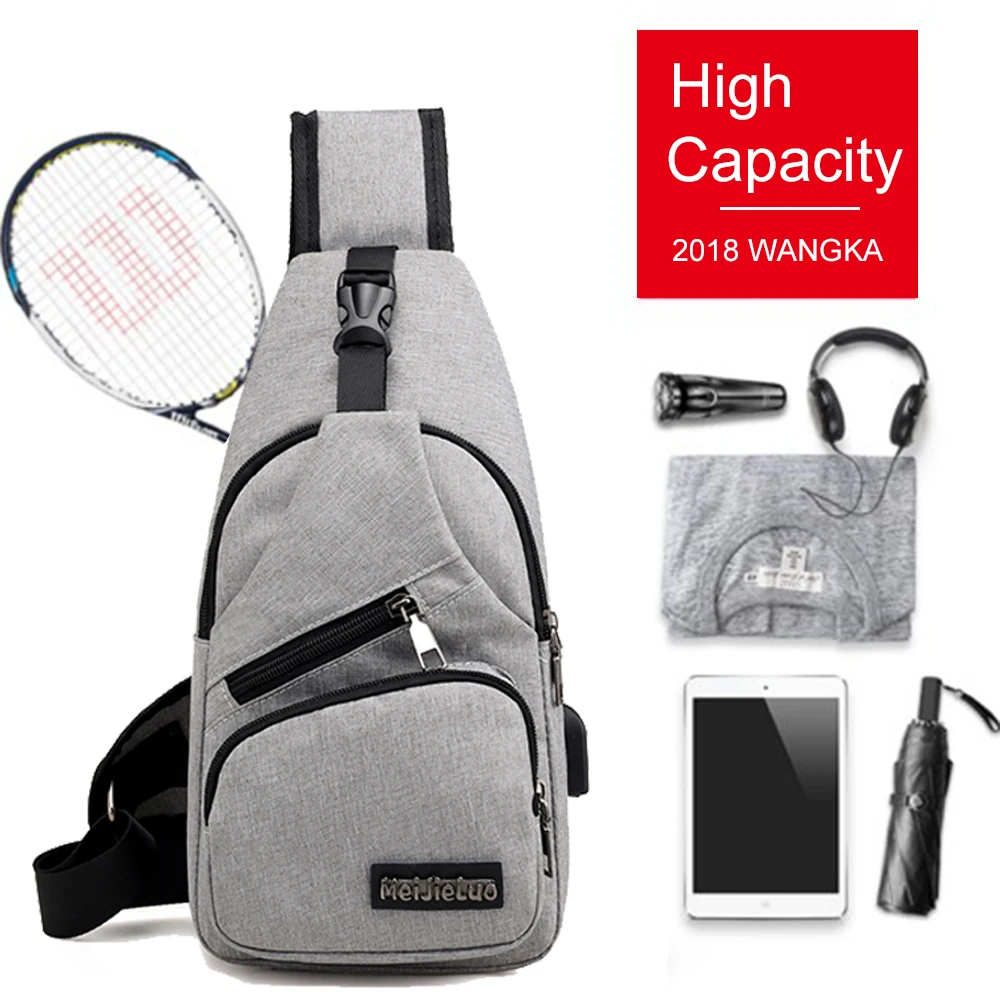 Softback Customized  crossbody chest bag with USB Charging for men