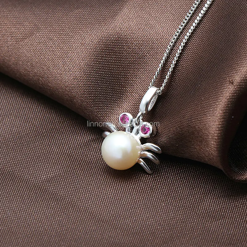 Wholesale Cheap Crab Shape Big Freshwater Pearl Pendant fit 925 silver Chain Necklace Fashion Jewelry for Girl