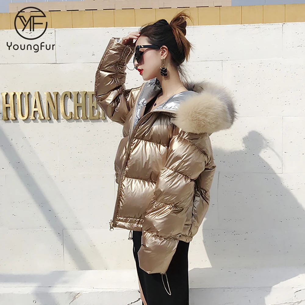 Women Winter Coat 2018 New Ultra Light Duck Down Hooded Raccoon Fur Jacket Oversized Puffer Jacket Portable Windproof Down Coat