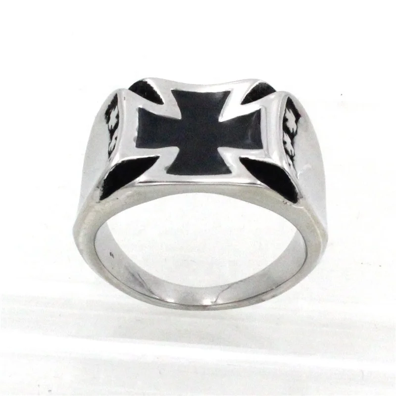 China Manufacture Mens Stainless Templar Cross Ring