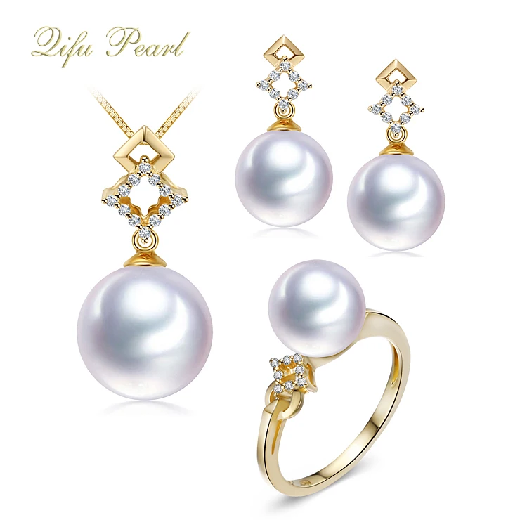 
750 Stamp 18K Solid Gold Women Natural Freshwater Pearl Jewelry Set 