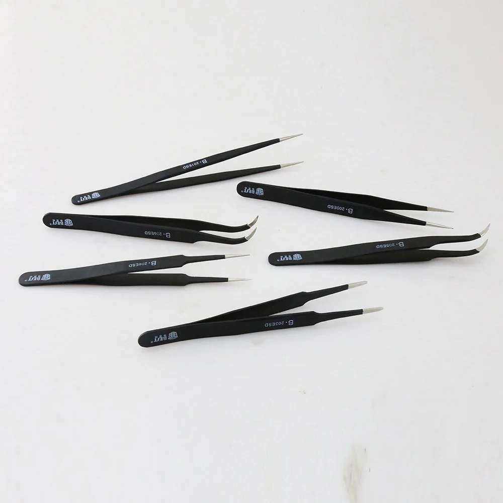 Anti-static ESD Stainless Steel Tweezers repair Maintenance Tools Industrial Precision Curved Straight Tweezers