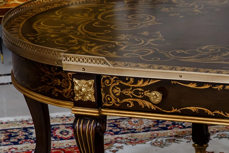 Hand Painting Round Coffee Table Carved Side Table Classical Style Living Room End Table with Glass Exquisite Wood Luxury 1pc