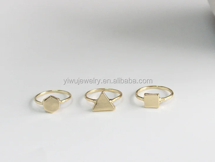 
R794-084 cheap simple gold metal triangle hexagon square ring for girls 