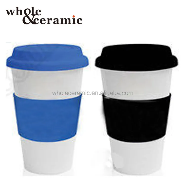 New Bone China Porcelain Takeaway Coffee Travel Mug,Coffe-To-Go-Mug Silicone Rubber Lid Cover