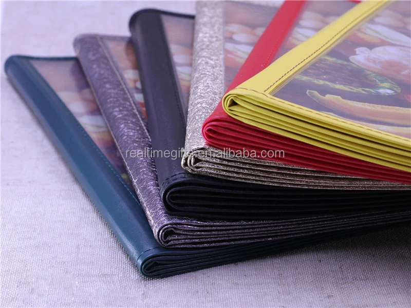 Cheap Metal Corner 12 16 20 Views 6 8 10 Pages Restaurant PU Leather And Clear A4 PVC Menu Cover