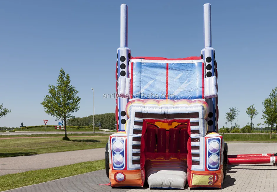 Inflatable truck obstacle game fire truck inflatable bounce house,obstacle course for kids