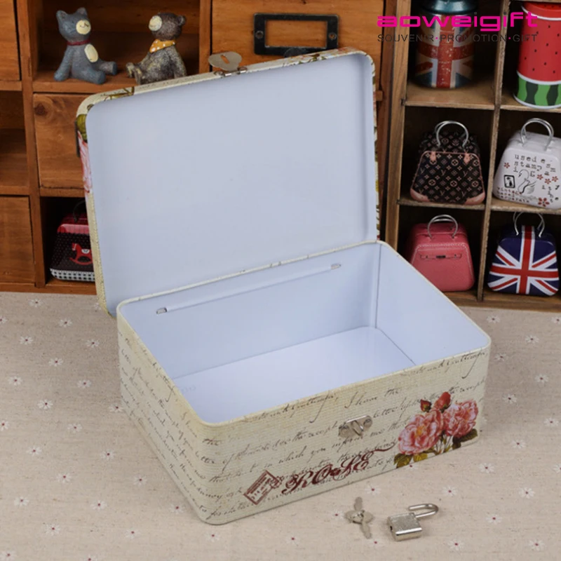 Custom Wedding Gift Rectangle Box With Lock Candy Tin Storage Treasure Chest Box