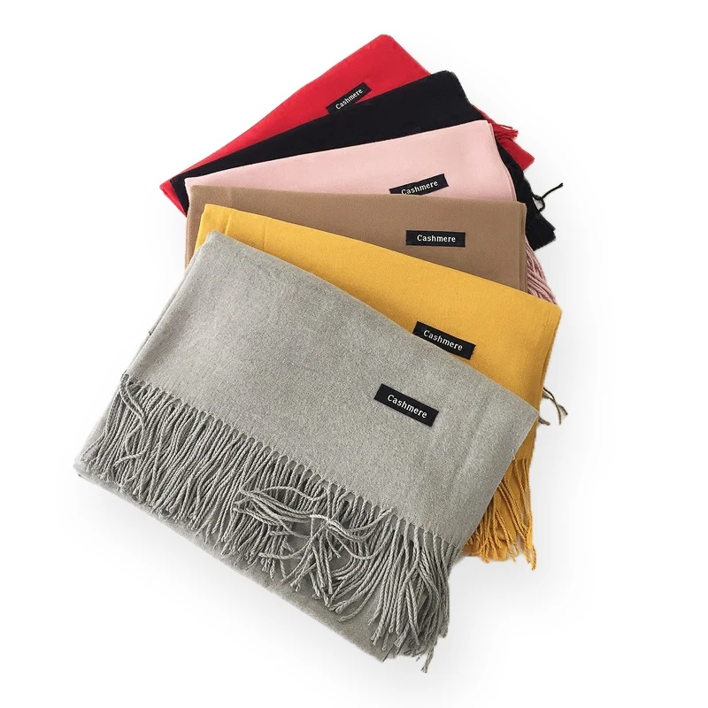 Hot Selling High Quality Classic Solid Color Ladies Plain Pashmina Shawls Winter Warm 200*70CM Soft Cashmere Scarf for Women