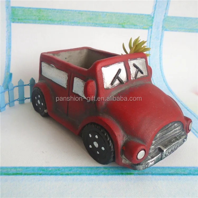
Accept low MOQ Car shaped cartoon cement garden flower pot 