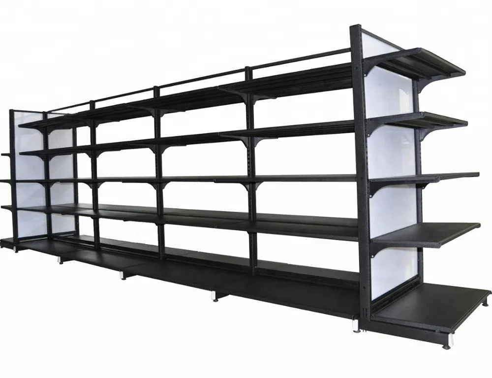 Design Gondola Supermarket Shelf with Glass Layer