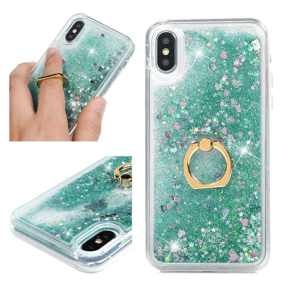 для iPhone 6 s 7 8 плюс XS XR блеск милые девушки подставки кольцо течет жидкость плавающей Bling Quicksand ясно телефонные чехл