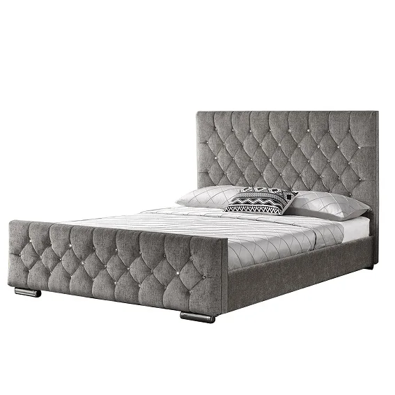 diamond crystal upholstered king queen size fabric bed modern