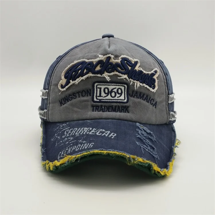 Wholesale Custom Washed Cotton Hat 5 Panel Applique Embroidery Worn-Out Plain Distressed Baseball Cap