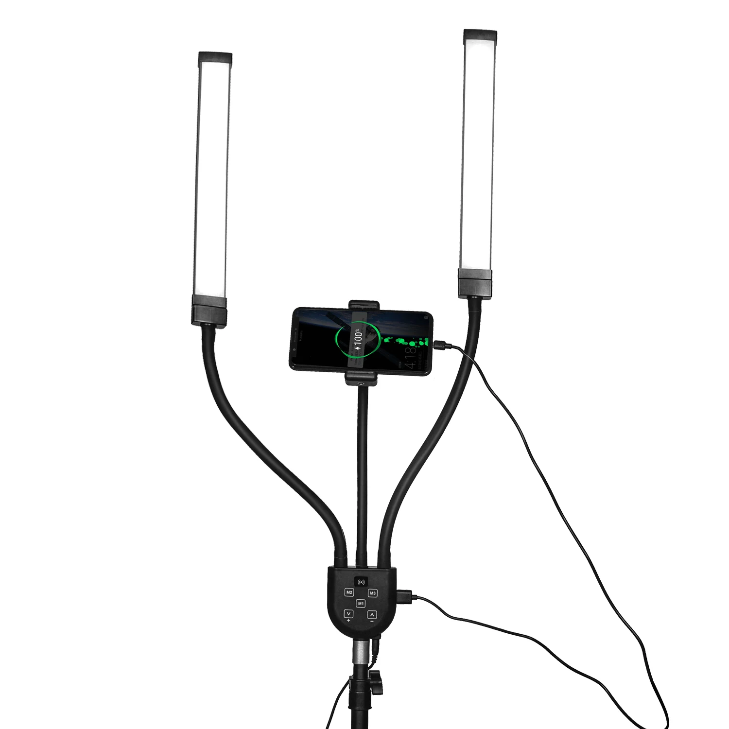 Remote control beauty floor lamp dual lamp head with USB and bracket to keep phones LED lamp lashes