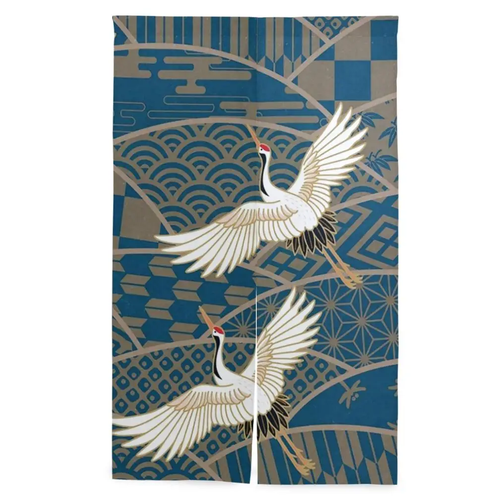 Custom Printed Japanese Style Decorative Printed Kitchen Door Curtains Block-out Curtains printing customs logo