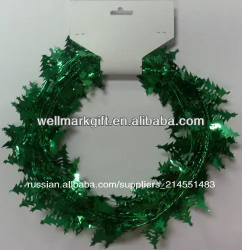 9 ноги металлический зеленый рождество мишура, звезды мишура, проводной гирлянды