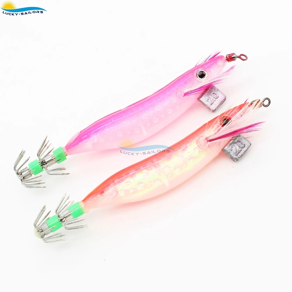 Squid Jigs Glowing Shrimp Prawn Baits Squid Fishing Lures Jig Hook Bait hot sale