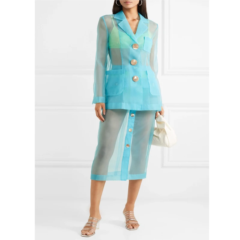OEM Long Sleeve Transparent Jackets Sheer Organza Blazer Women