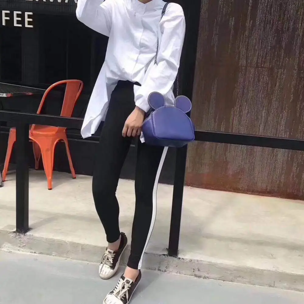 Mickey Ear Clamp Bag Girl Shoulder Bag Handbag Cartoon Lovely Genuine Leather Bag