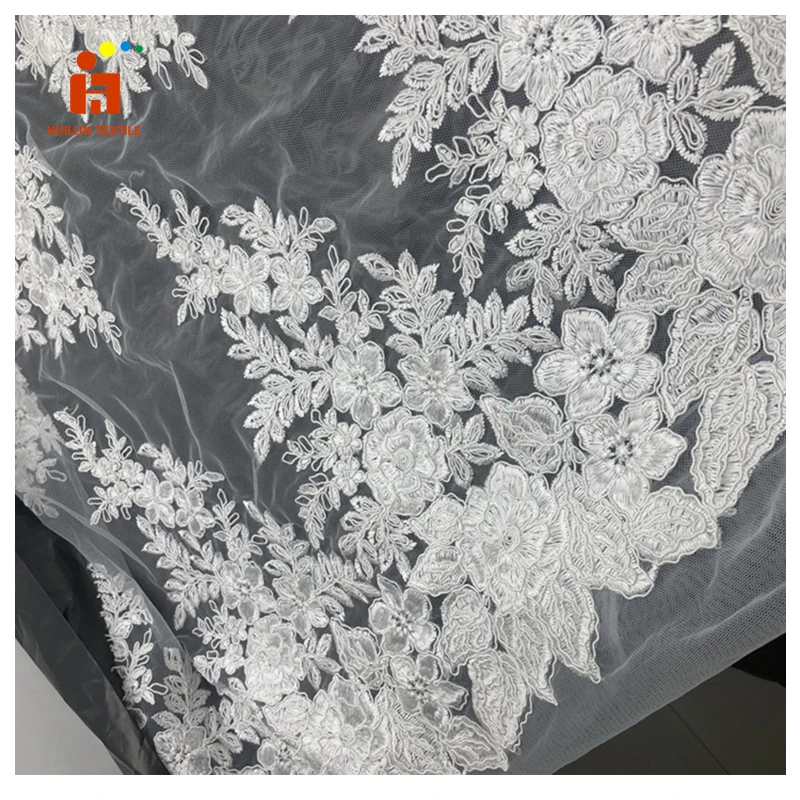 Cheaper Price Cord Lace Fabric New Design Embroidery Fabric White Cord Lace Fabric