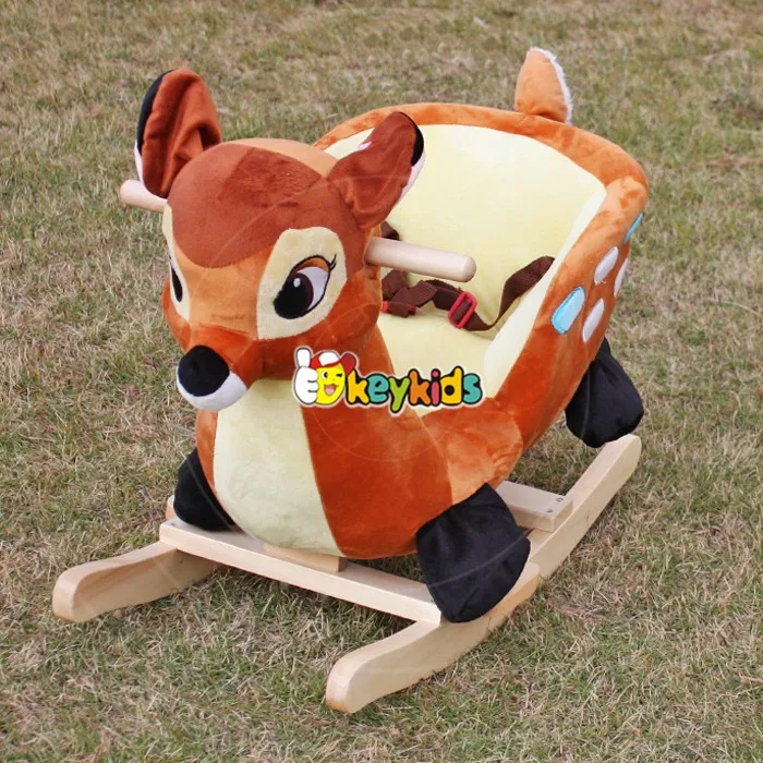 
Wholesale interesting childhood toy deer design wooden plush rocking horse for babys W16D074 