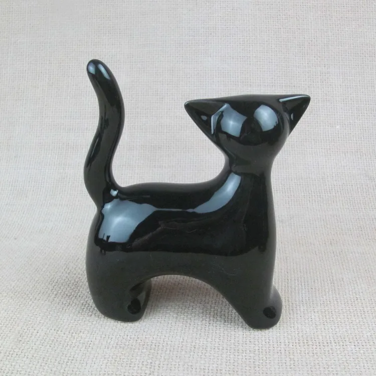 Custom Black Home Decoration Porcelain Cat Figurines