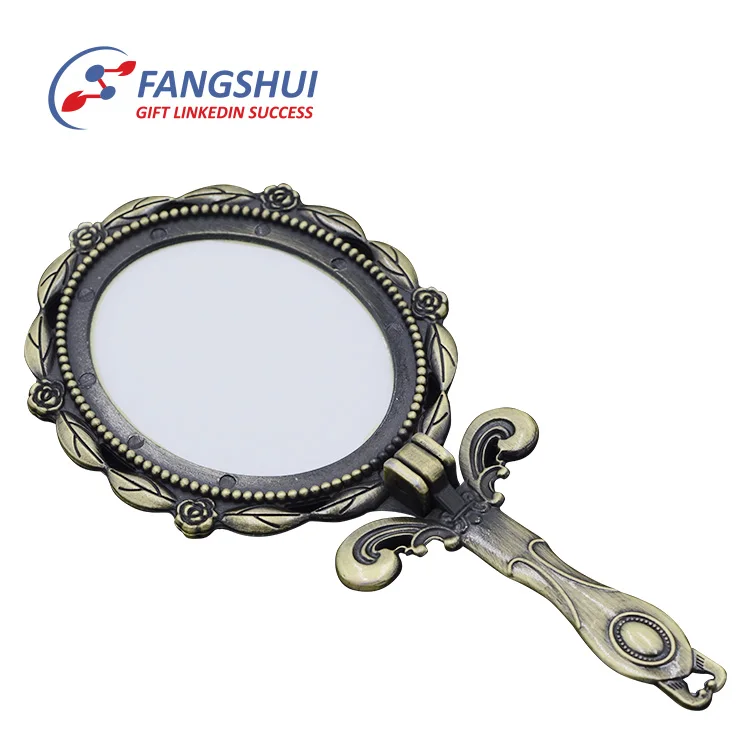Wholesale custom logo mini handheld mirror elegant metal hand held small hand mirror for lady