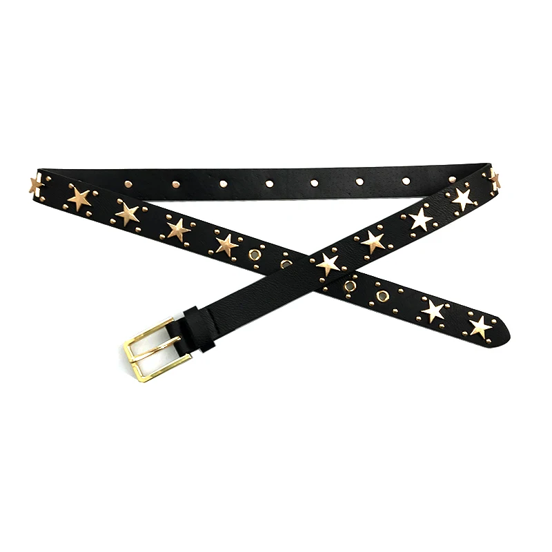 
Factory designer fashion new metal woman belt star rivet woman belt PU leather gold eyelet woman belt good quality 