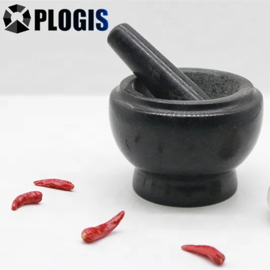 Black Granite marble stone agate Mortar and Pestle set polished surface cheese sets