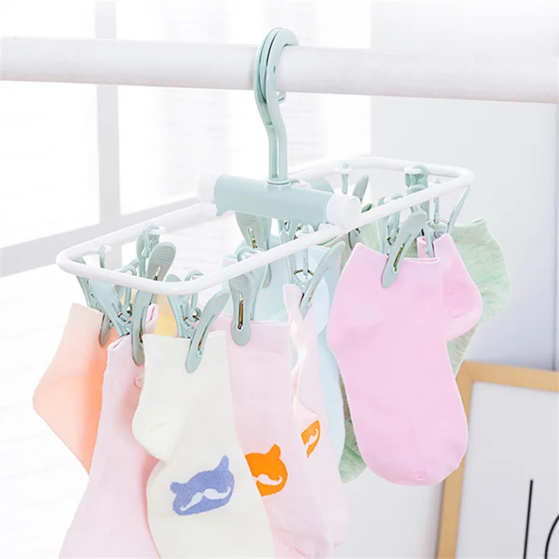 mutifunction foldable plastic hangers clips with 12 pegs hanger for socks baby clothes Bra dryer