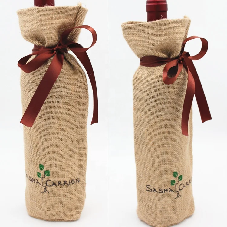 Hot sale custom logo printed 100% natural jute bag wine bottle gifts bags for sales