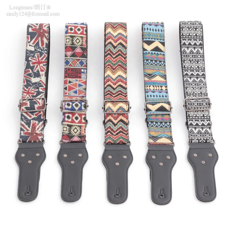 Longteam brand ethnic style acoustic guitar strap bass and electric guitar strap embroidery style guitar straps