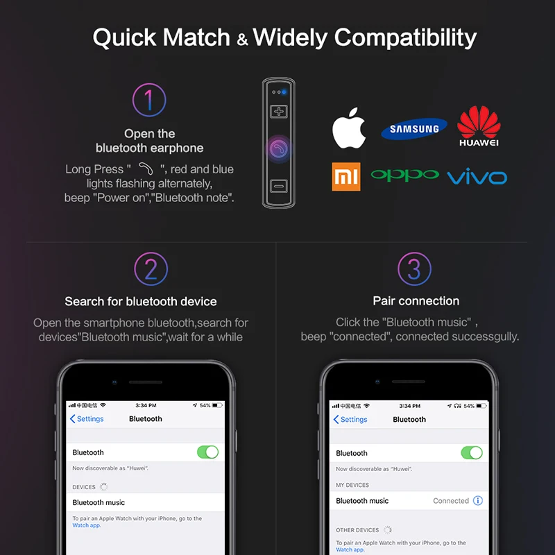 FLOVEME HIFI Built-in battery mounting ear Perfect process BT headset earphone mini earphones wired earbuds