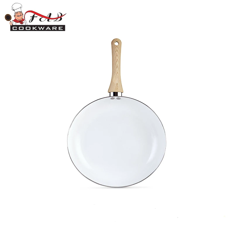 24cm Wood Grain Handle Ceramic Nonstick Fry Pan Cookware