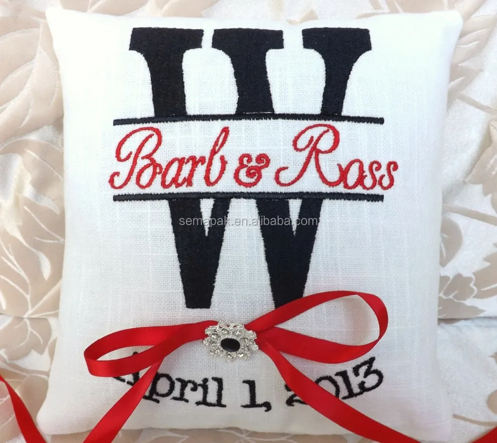 
Chinese embroidered ring bearer jute pillows 