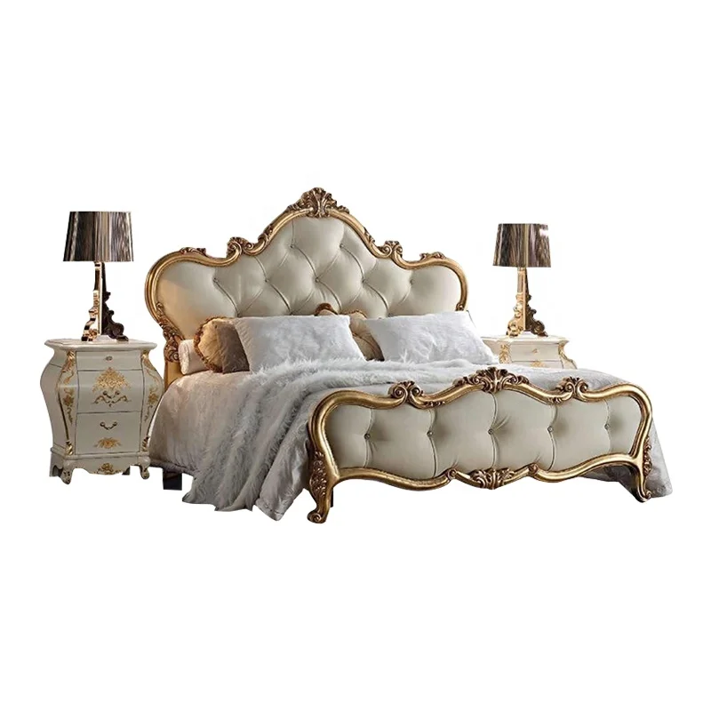1.8m American style Romantic  Princess bed in  Solid Wood Leather new classical  royal luxury 5 star hotel furniture