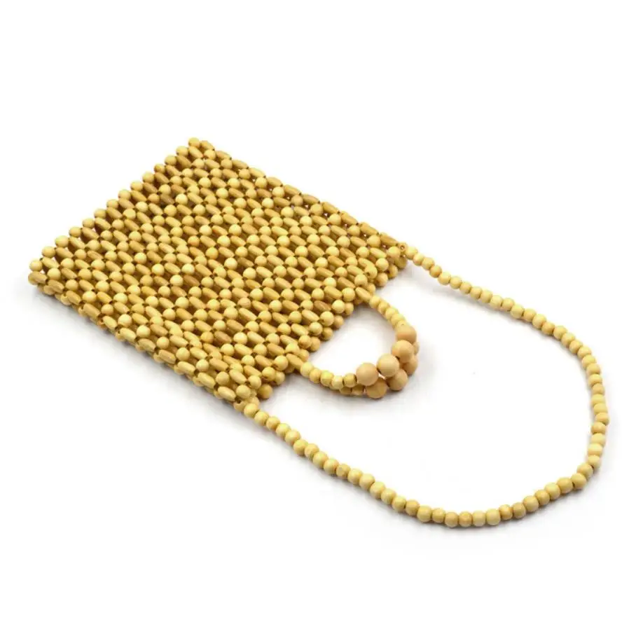 New wholesale natural beaded wood bead bag