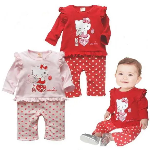 2016 causal baby girls rompers cartoon cotton hello kitty print jumpsuits newborn Infants todder one piece
