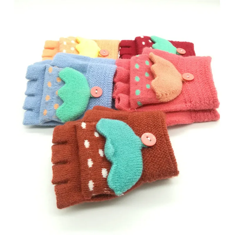 
winter cute mushroom children flip gloves warm half-finger gloves kids 