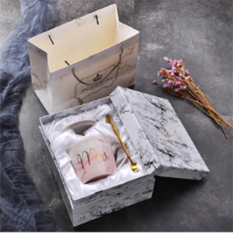 wholesale online 380ml Marble Ceramic Mug Travel Coffee Mug Milk Tea Cup Creative Mr and Mrs Mugs Pink Gold weeding gift