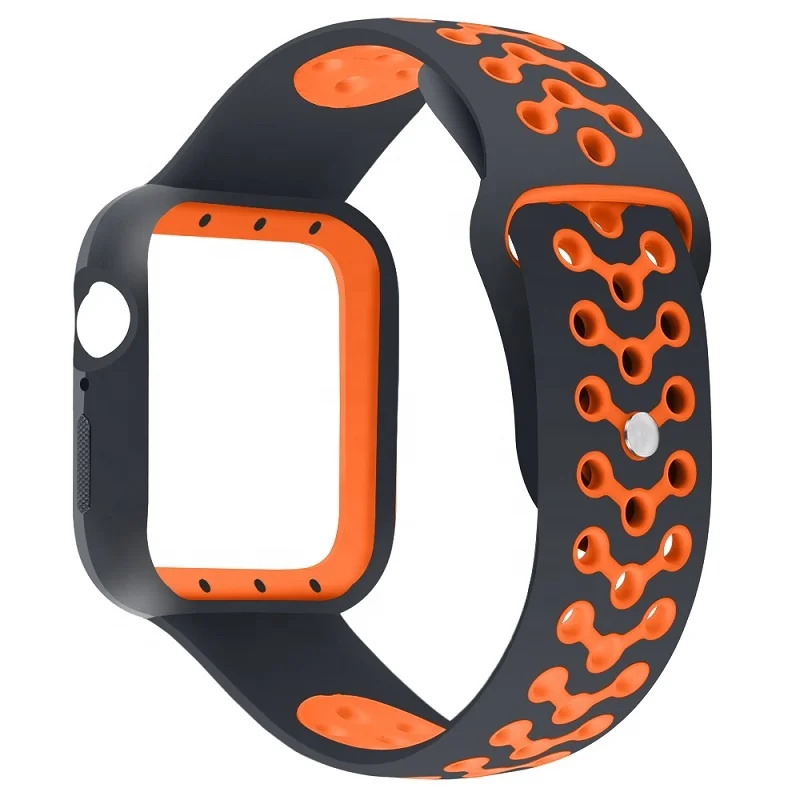 With Case Sport Rubber Silicone Wrist Watch Band For iWatch Series 4 Strap