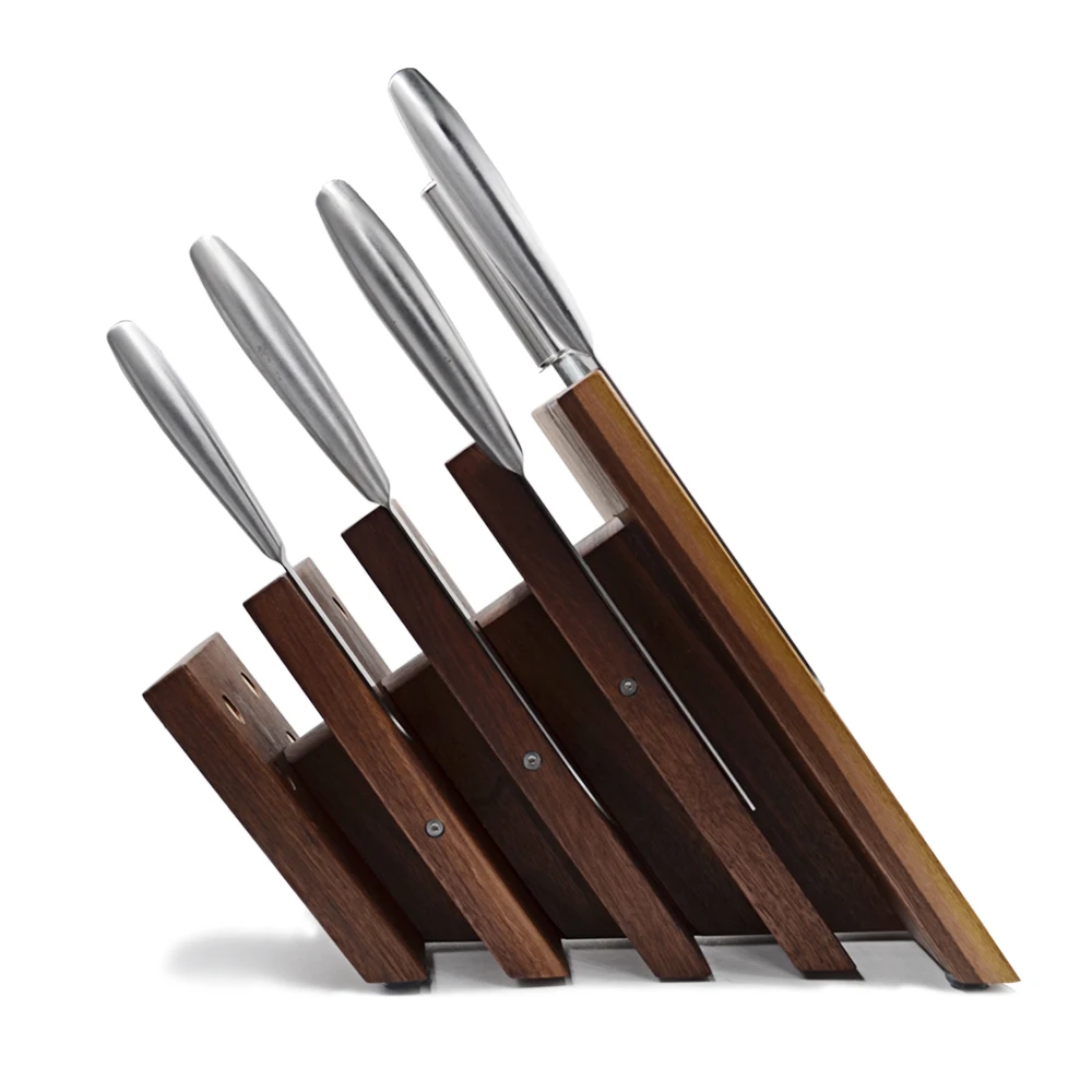 2021 magnetic knife block sets holder with beech walnut wood material
