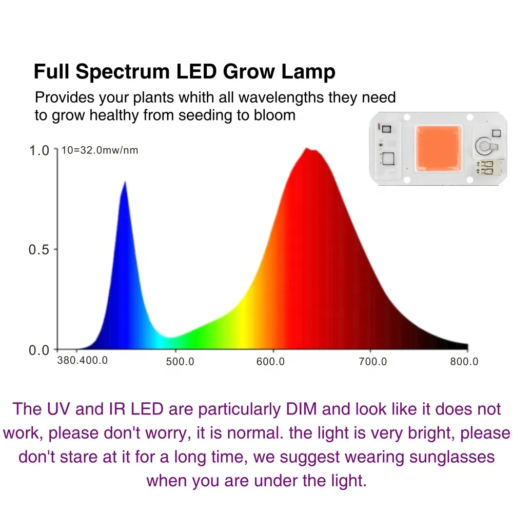 Solderless Connector 220v Led COB 50W 30W 20W Full Spectrum Plant Grow Light COB Chip for Indoor Plant Seedling Grow