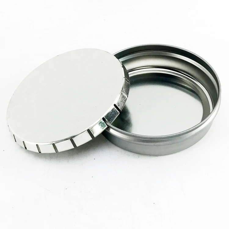 small round silver color click clack tin can for lip blam / candle / mint / candy packaging