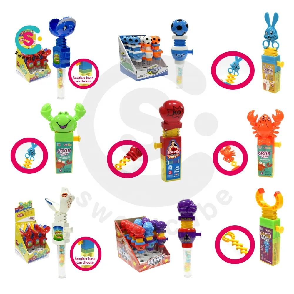 Sweetcube custom spring plastic toy with candy