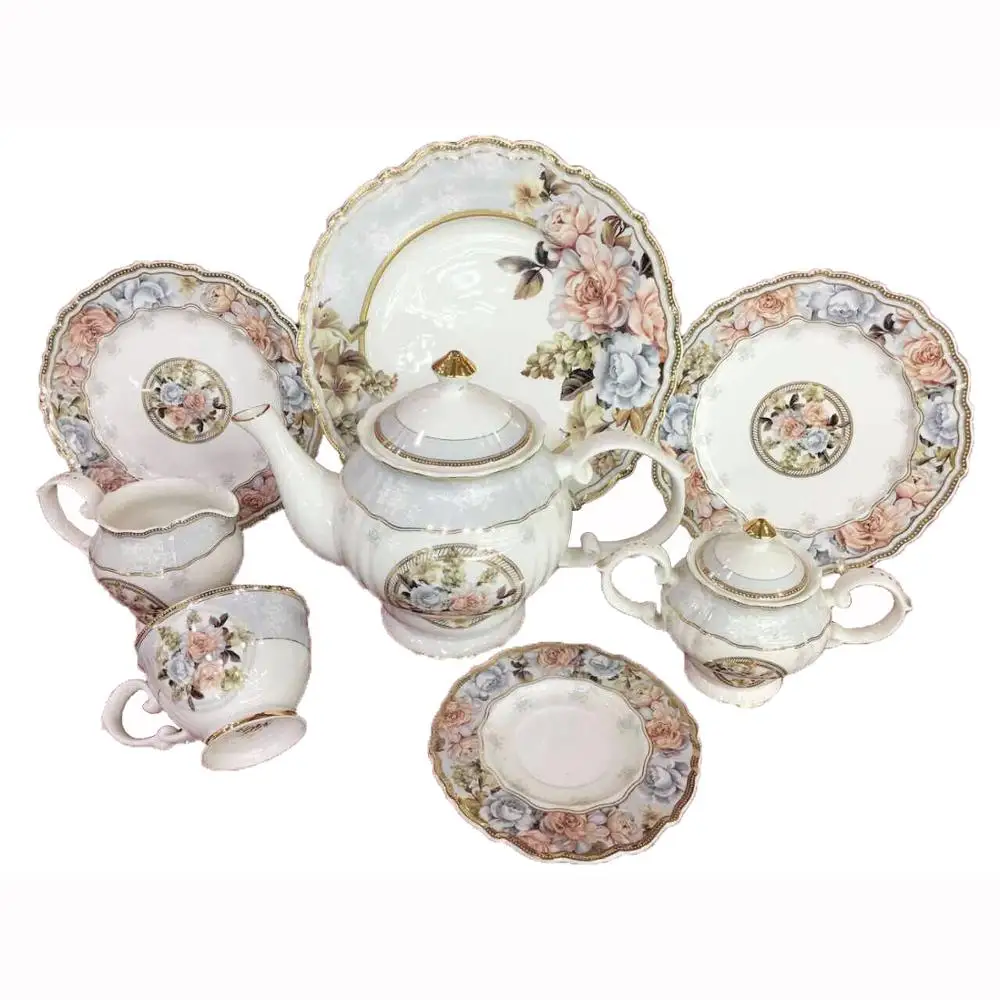 Wholesale Price Custom Design New Bone China Porcelain 24pcs Coffee and Tea Set in Egypt