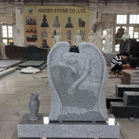 
China supplier factory price Best 9402 Grey Granite Heart Shaped Carved Angel and vase Memorials tombstone for American market 